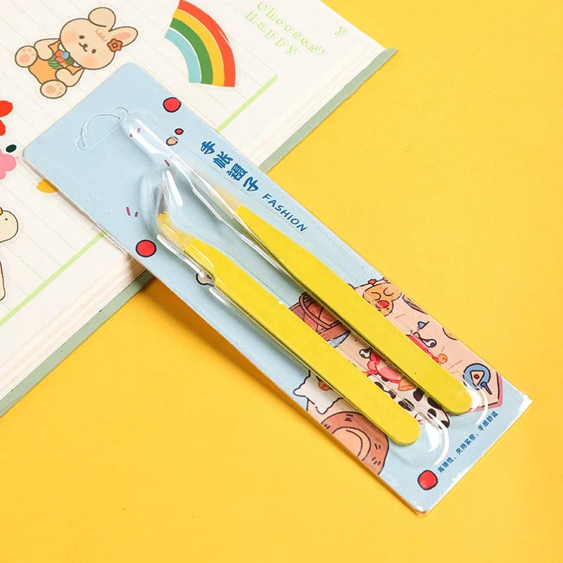 แหนบสแตนเลสแบบตรงและโค้ง สีสันสดใส ชมพู ฟ้า ม่วง สำหรับงาน DIY ติดขนตา ตกแต่งเล็บ สติ๊กเกอร์ ติดเพชร