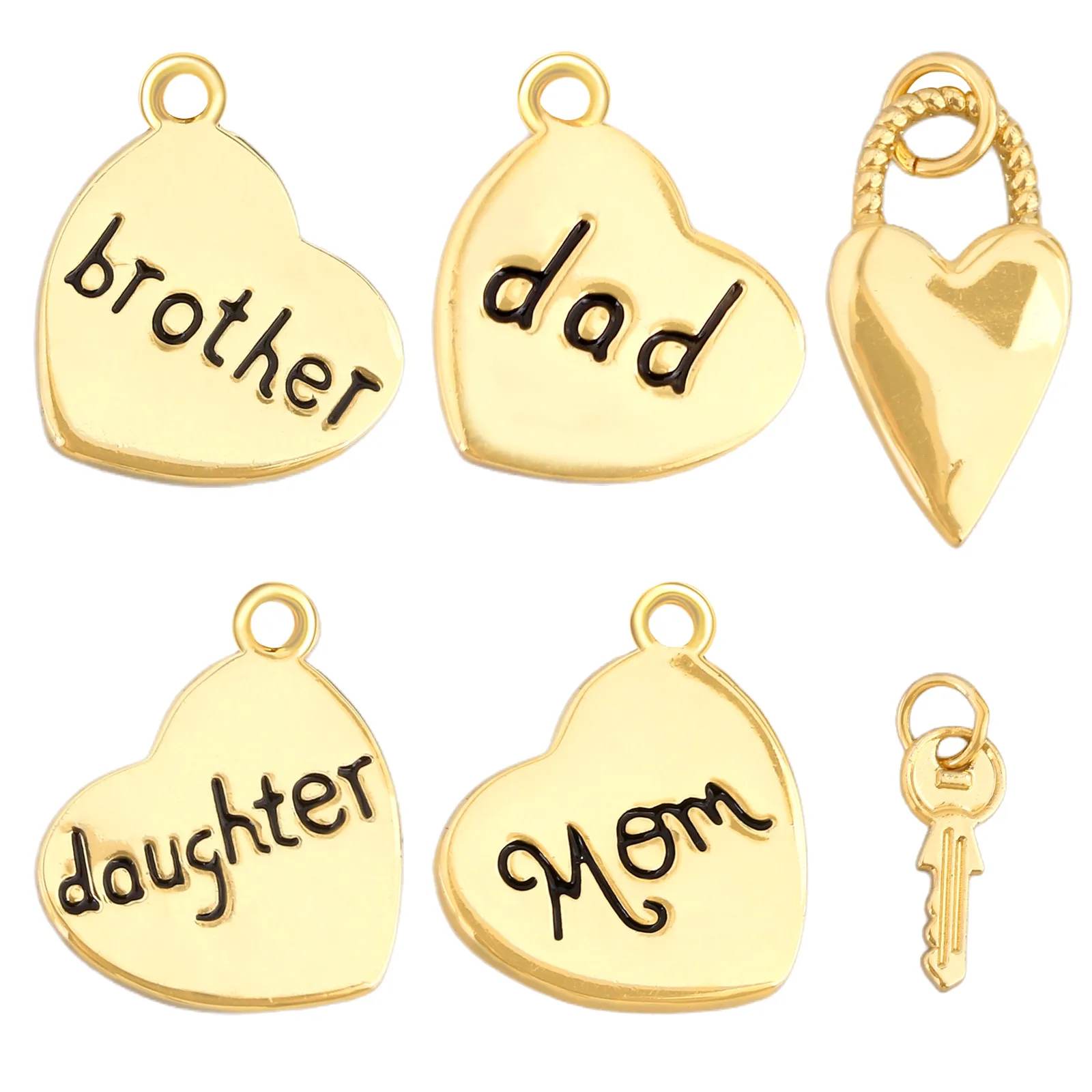 Handmade Love Family Members Wholesale Heart Copper Plating Jewelry 2025 DIY Necklace Pendant Accessories Bracelet Charm In Bulk