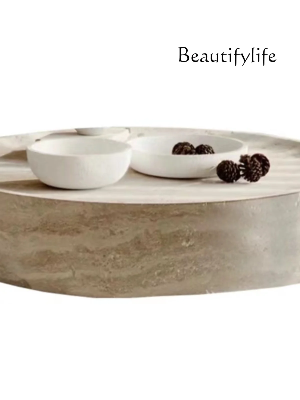 

Qiji Wind Tunnel Stone Endtable Minimalist Artistic Living Room Home Creative High-Grade round Marble Tea Table