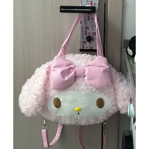 Imagen 2 del producto Sanrio My Melody-Bolso de mano para chica, bolso de hombro Kawaii, mochila de estudiante de felpa bonita de dibujos animados, bolso rosa de gran capacidad, 2024
