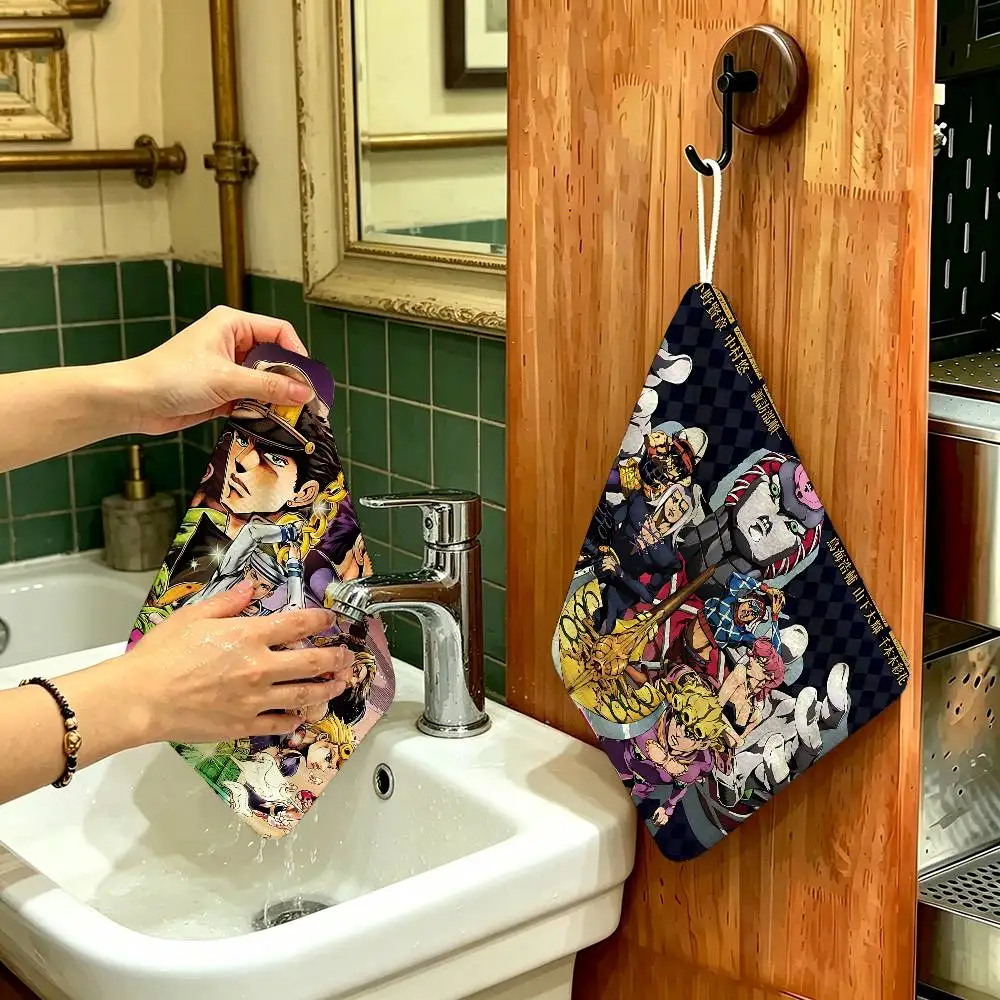 

Hot-blooded Anime J-JoJo A-Adventure Polyester Cotton Hanging Kitchen Towel, Skin Friendly Hand Wiping Towel for Hotel Cafe