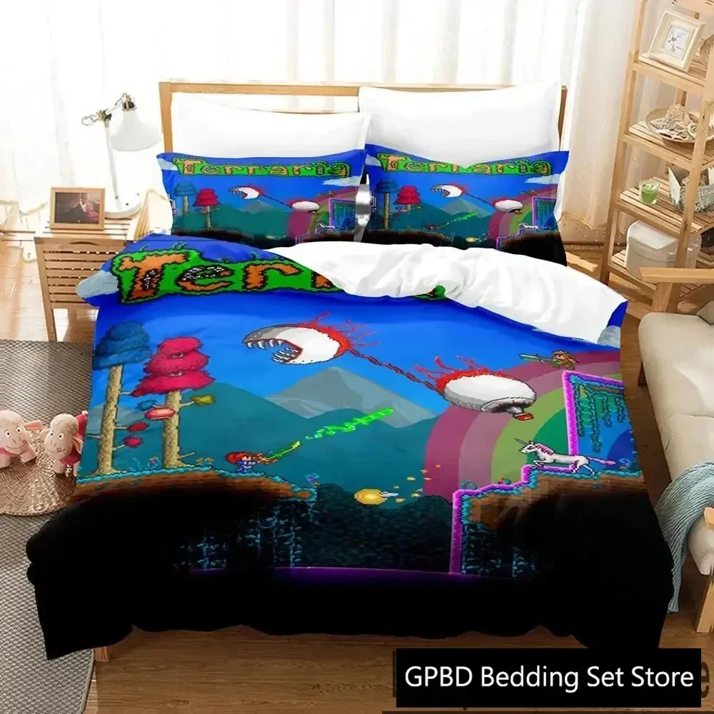3D Print Terraria Bed Linen Bedding Set with Duvet Cover Pillowcase Single Couple Bedsheet King Queen Double Twin Size
