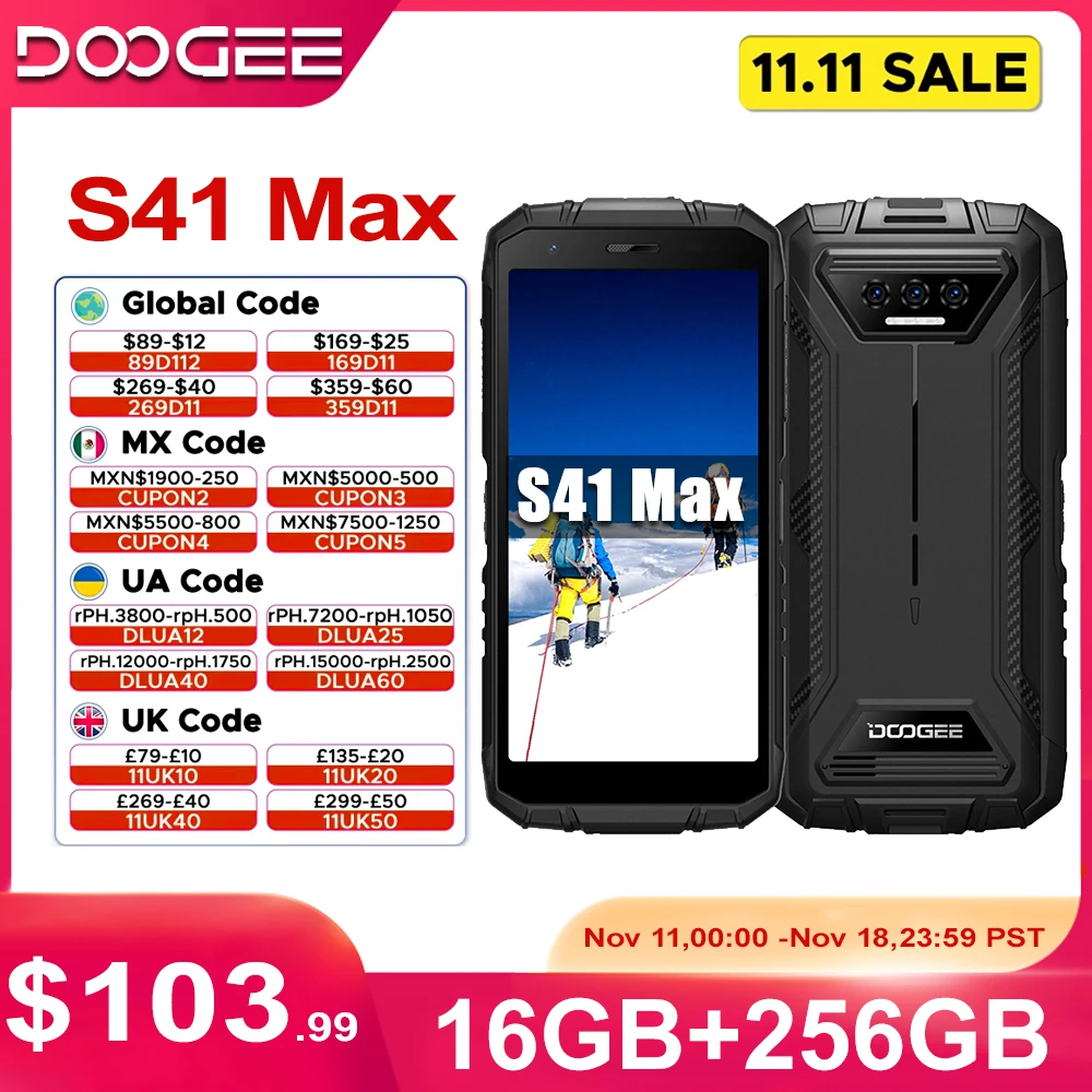 Смартфон DOOGEE S41 Max, 16 + 256 ГБ, 6300 мАч, 13 МП,Android 13 NFC 4G