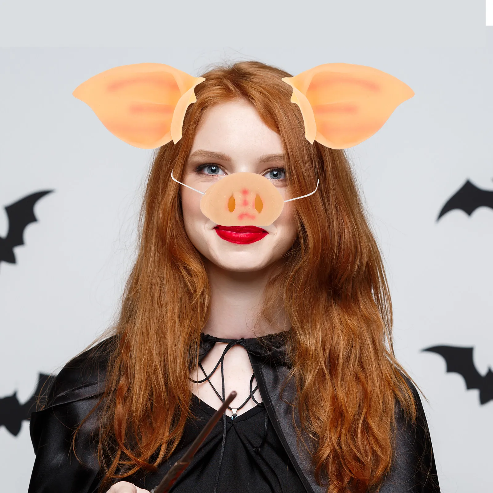 

1Set Pig Face Mask Realistic Halloween Costume Accessories for Cosplay Party Dress Up Novelty Pig Nose Ear Set Stage Performance