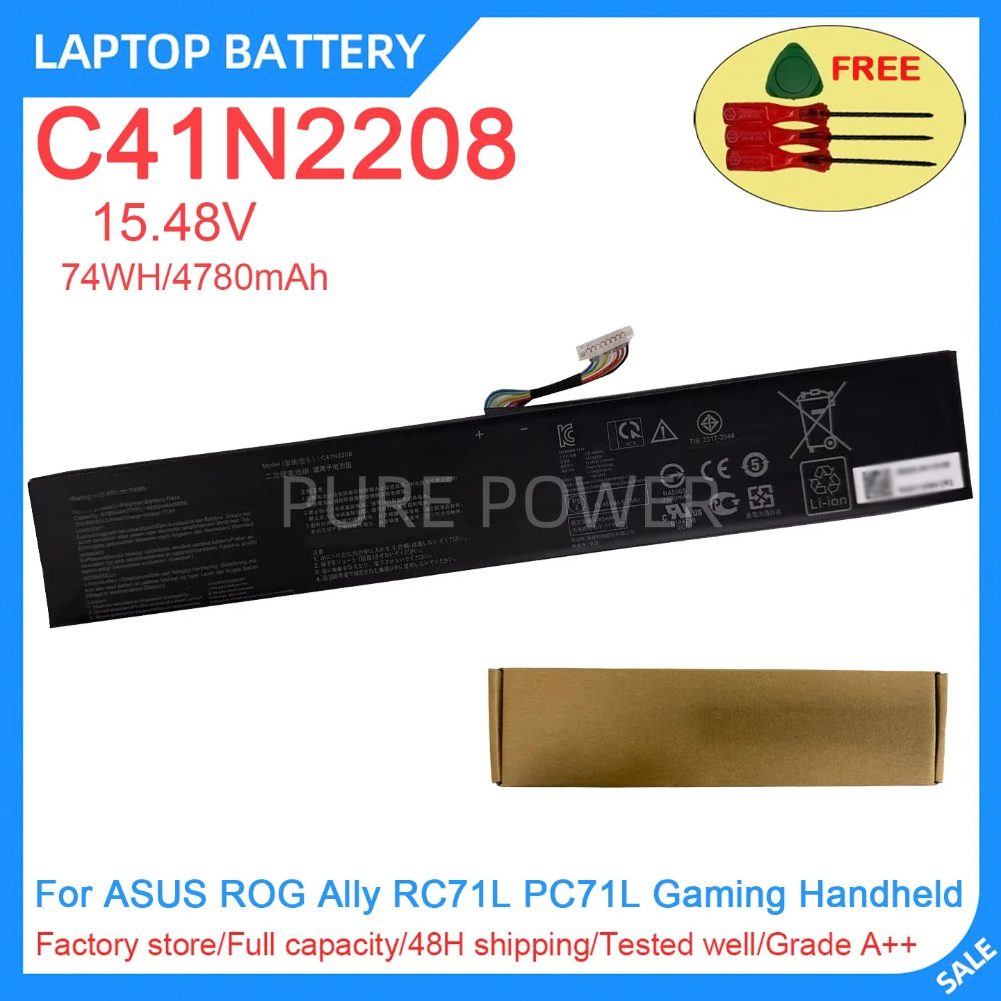 Nouvelle batterie pour ordinateur portable C41N2208 15.48V 74WH 4780mAh de haute qualité pour ASUS ROG Ally RC71L PC71L Gaming Handheld