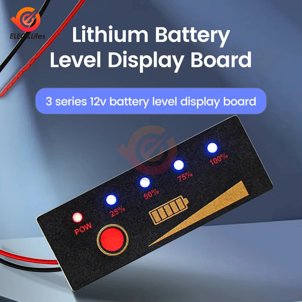 3S 12V Lithium Battery Power Display Board Waterproof Panel 5 LED Power Indicator Lights With Reverse Connection Protection