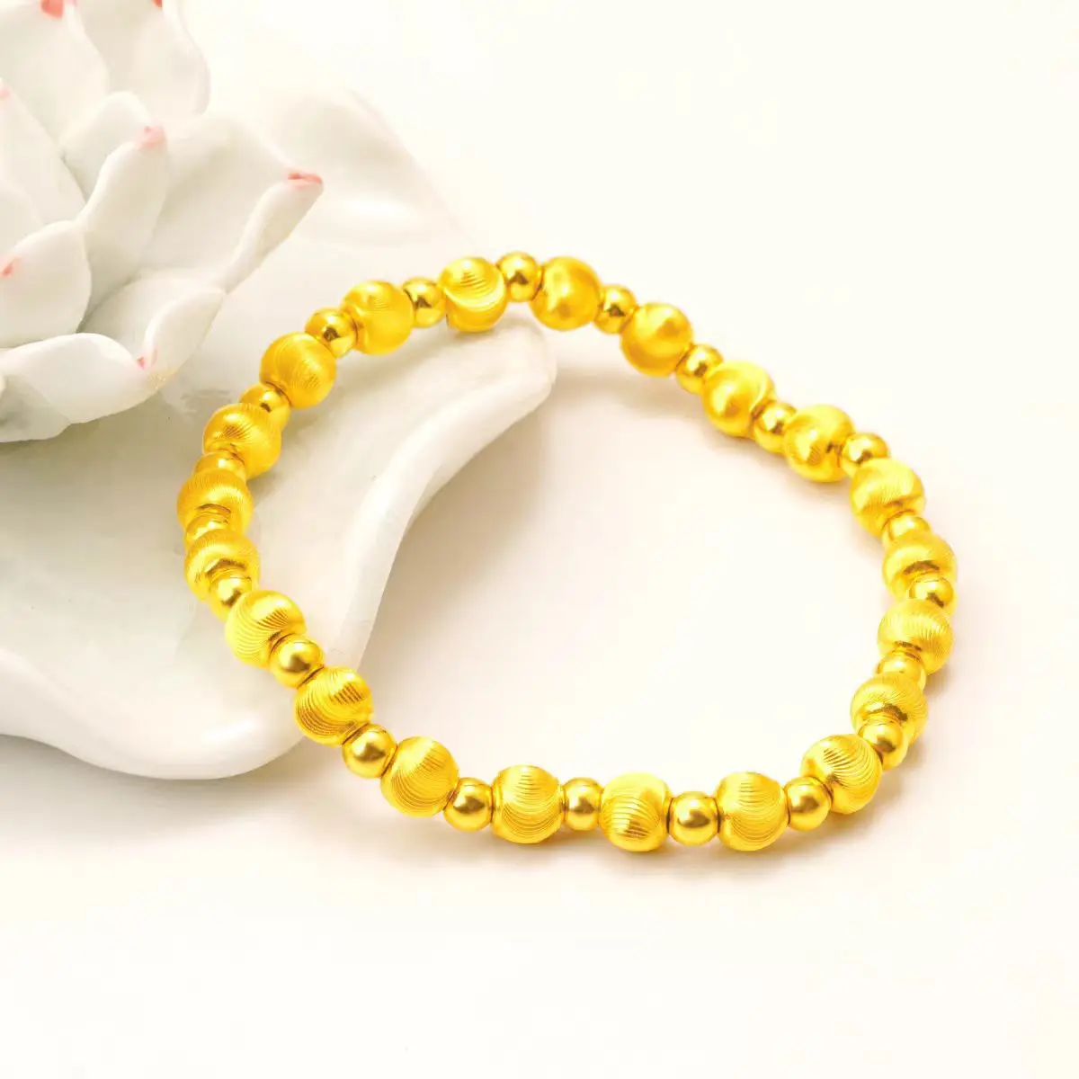 24K Gold 6mm Cat's Eye Bead Bracelet Women AU999 - Forged 24K beads, even shape, seamless chain connection