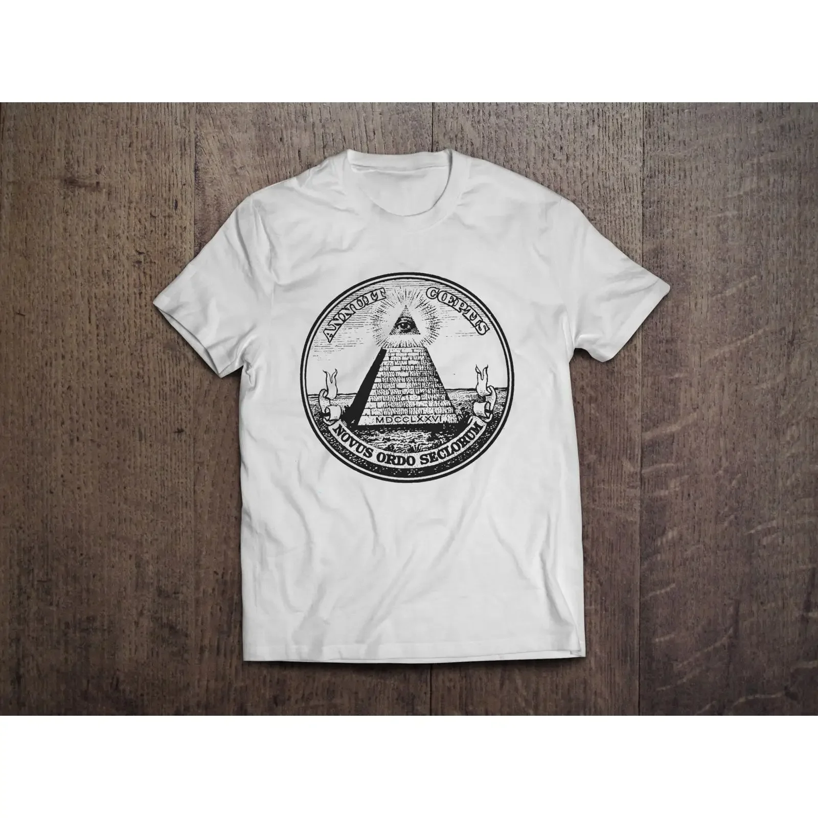 Illuminati New World Order Eye Pyramid Heavyweight cotton unisex t shirt with print tee top vintage Washed streetwear fashion