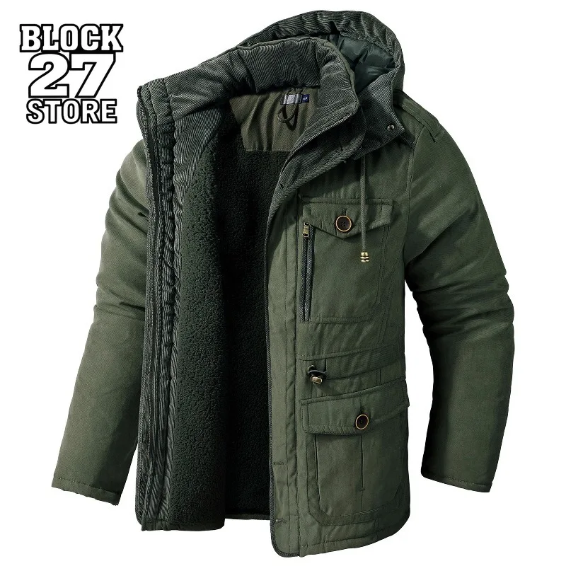 

Harajuku плюс размер хлопковая куртка с капюшоном на подкладке из шерпа, мужское толстое теплое пальто с несколькими карманами, повседневная осенне-зимняя верхняя одежда средней длины