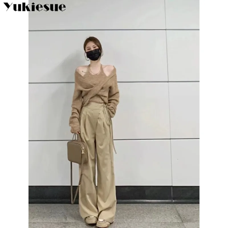 Y2k Aesthetic Jumpers Women Fashion Fake Two Pieces Patchwork Streetwear Solid Pull Femme Grunge Knitted Halter Sweaters Vintage