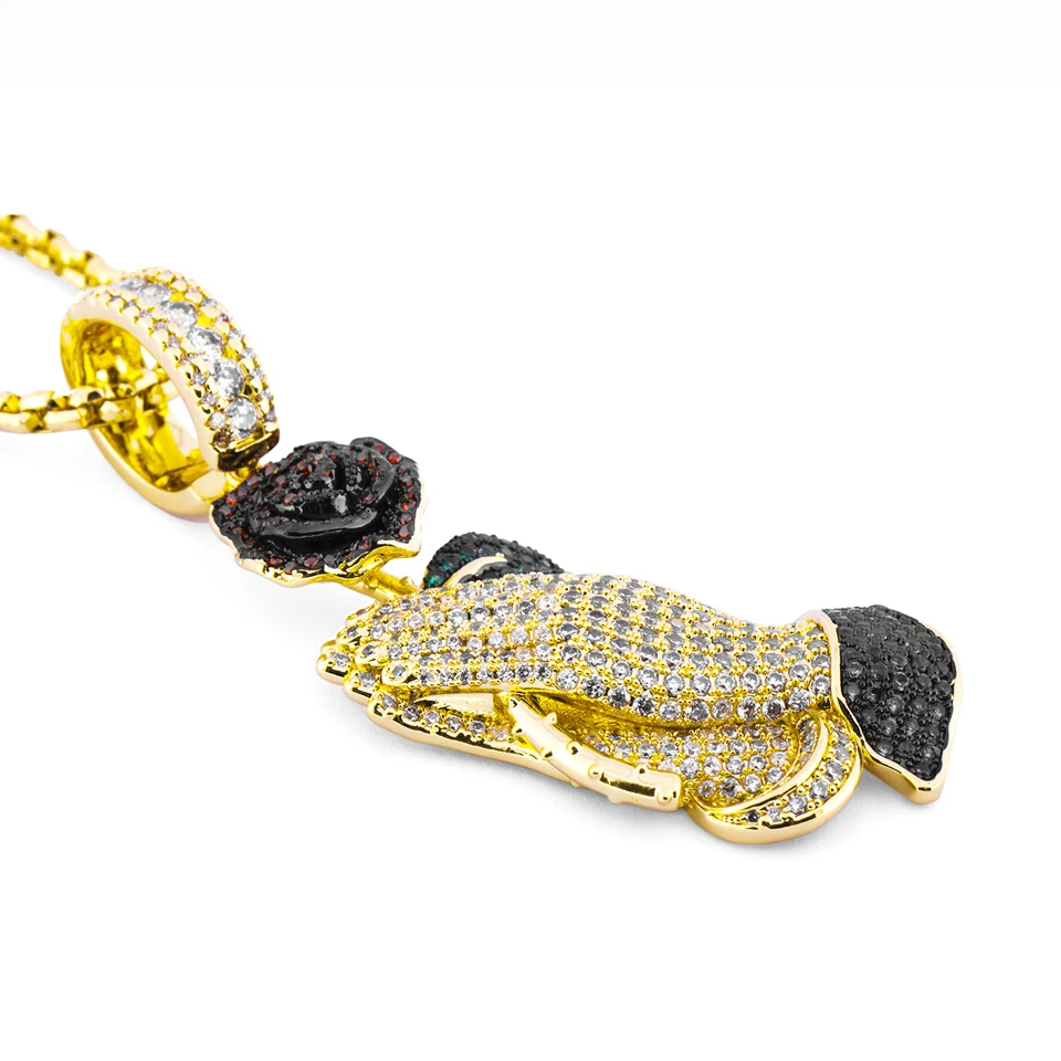 VANAXIN Iced Out Rose Flower Pendant Praying Hands Necklaces for Women Cubic Zirconia Elegant Jewelry Accessories Gifts