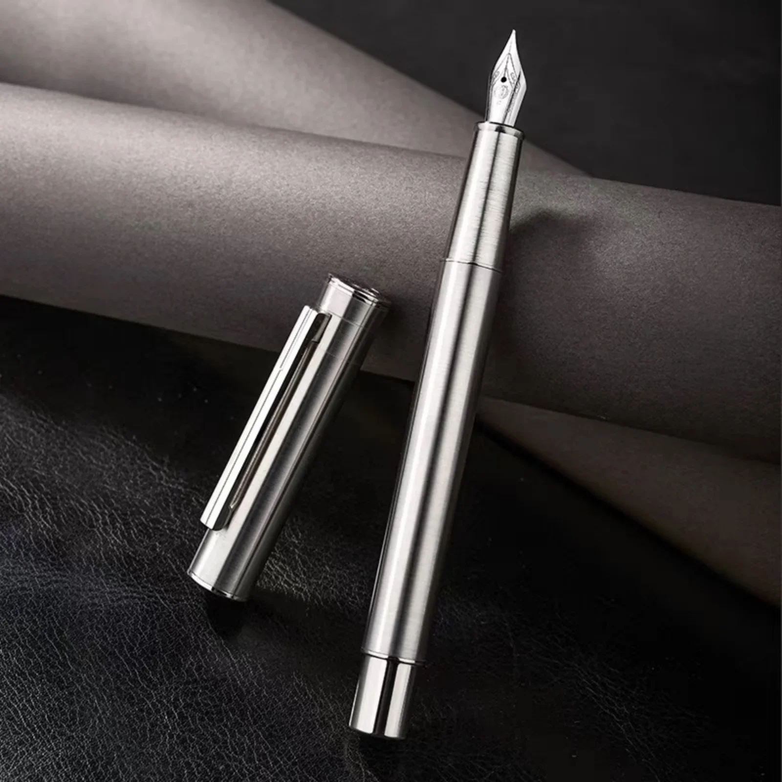 Hongdian 1861 Stainless Steel Fountain Pen EF/F/M/ Bent Nib, Classic Design Smooth Writing Pen Set