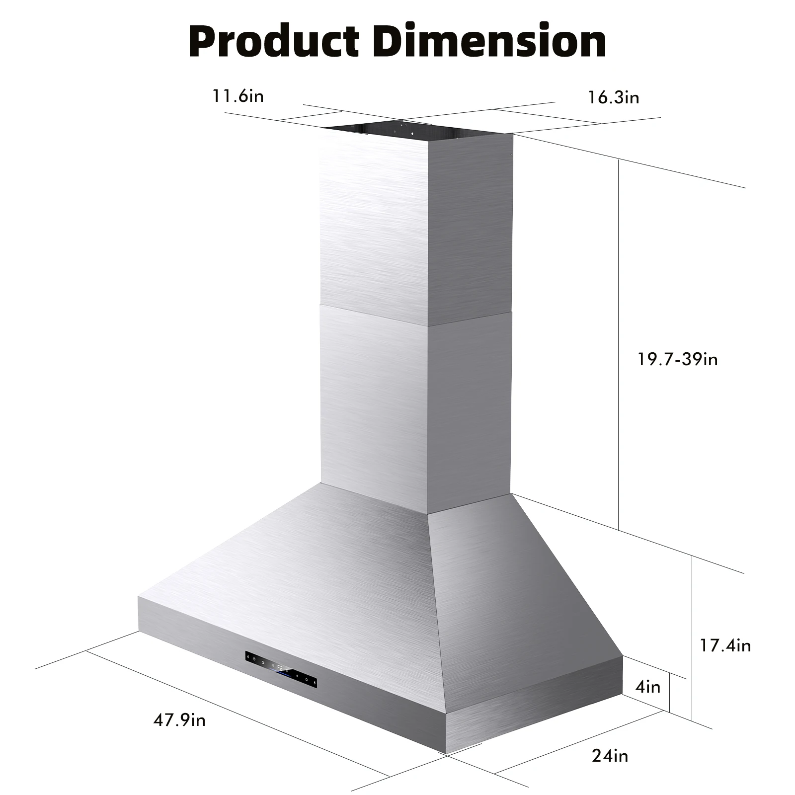 شفاط المطبخ المثبت على الحائط 48 بوصة، شفاط فتحة تهوية المطبخ 1200 CFM، مرشحات من الفولاذ المقاوم للصدأ، 4 لوحة تحكم في الإيماءات واللمس #6
