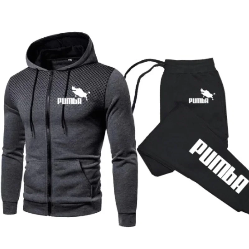 PUMBA Men\'s Football Sets Zipper Hoodie+Pants Two Pieces Casual Tracksuit Male Sportswear Gym Brand Clothing Sweat Suit