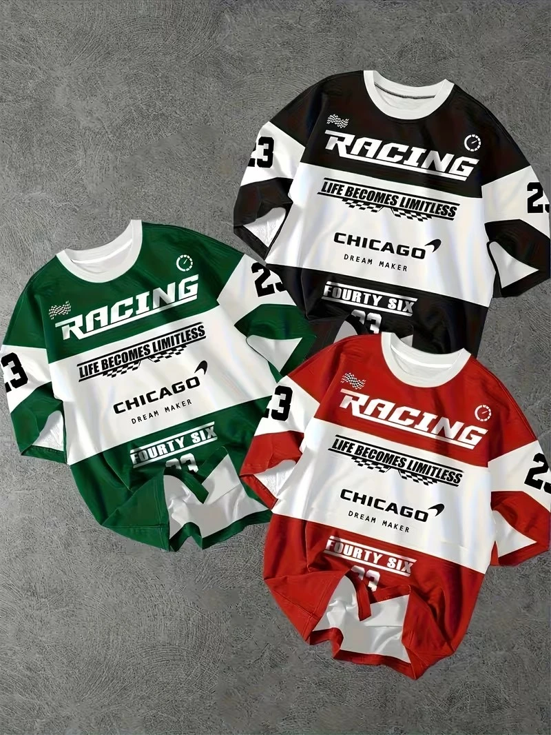 

Men Oversized Quick Drying Letter Print Racing T Shirt Outdoor Hip Hop Tops Summer Casual Motorsport Tee For Racing Enthusiasts