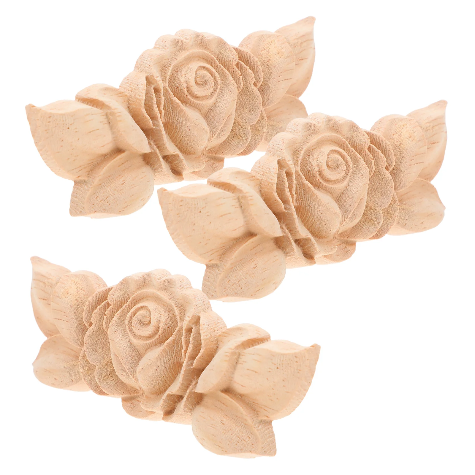 

3Pcs Rose Wood Carvings Appliques Unpainted DIY Center Decal Furniture Door Wall Cabinet Ceiling Decoration Wood Embellishments