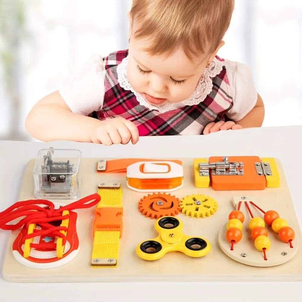 لعبة النشاط الحسي الخشبية المزدحمة للأطفال، لعبة أقفال الأطفال الصغار، المهارات الحركية الدقيقة، لعبة الجذعية، لوحة المزالج للأولاد والبنات