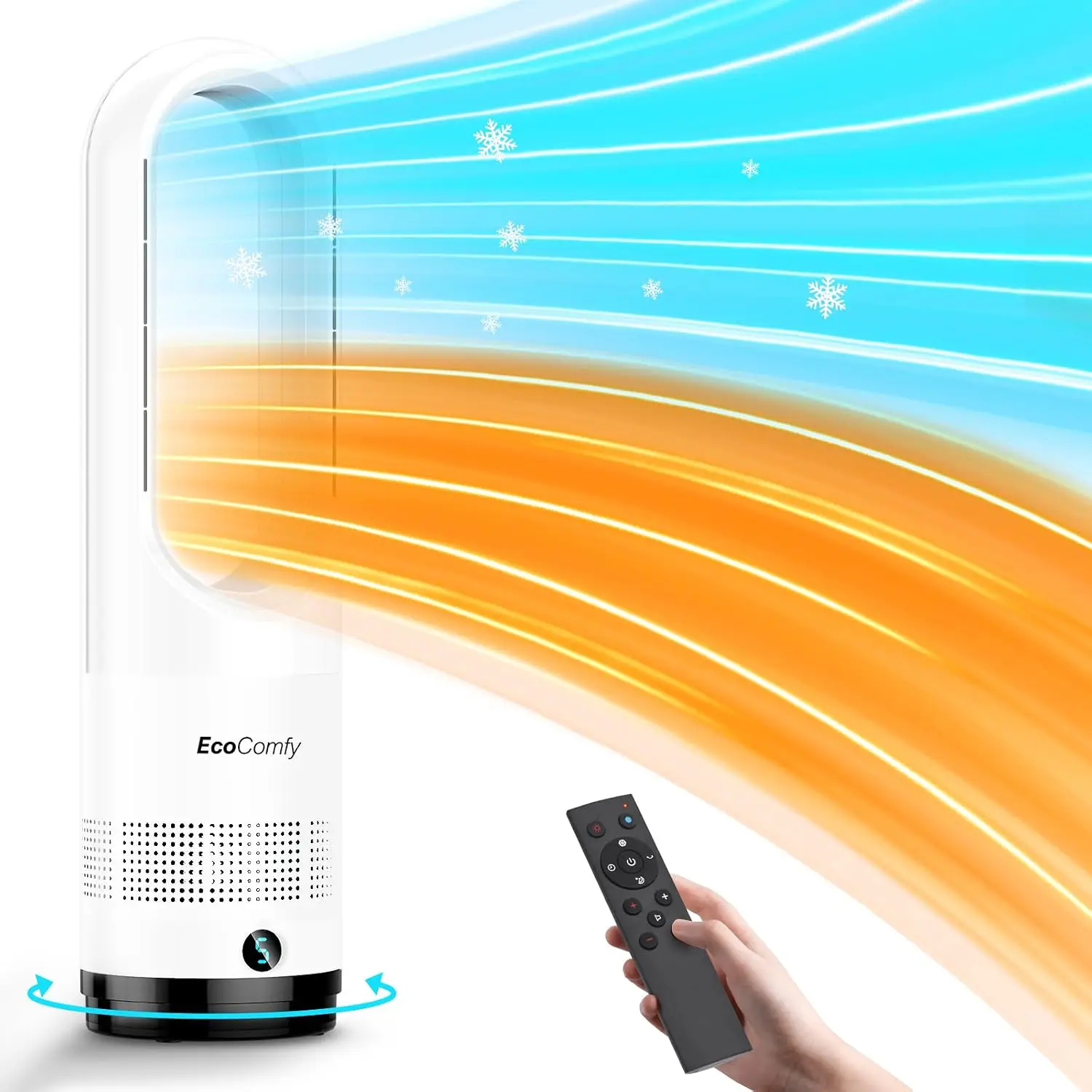 22Inch Bladeless Tower Fan Bedroom 1400W Space Heater 40W Cooler Fan Combo Remote Overheat Tip Over Protection 80 Degree Oscilla