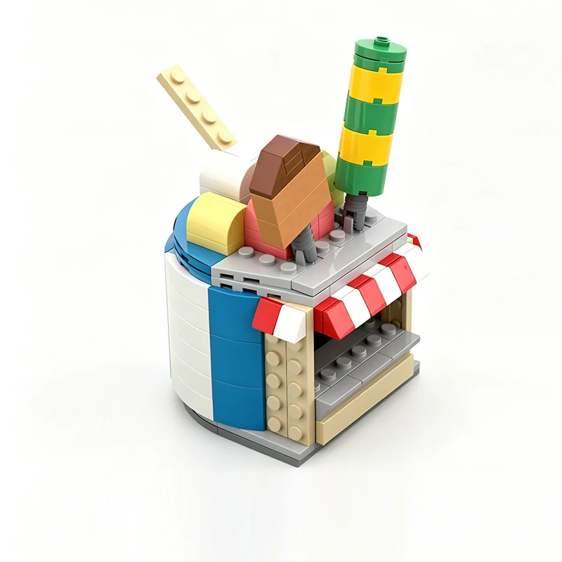 City Street View Model MOC Building Bricks Ice Cream Kiosk Modular Technology Gifts Holiday Assemble Children Toys Suit