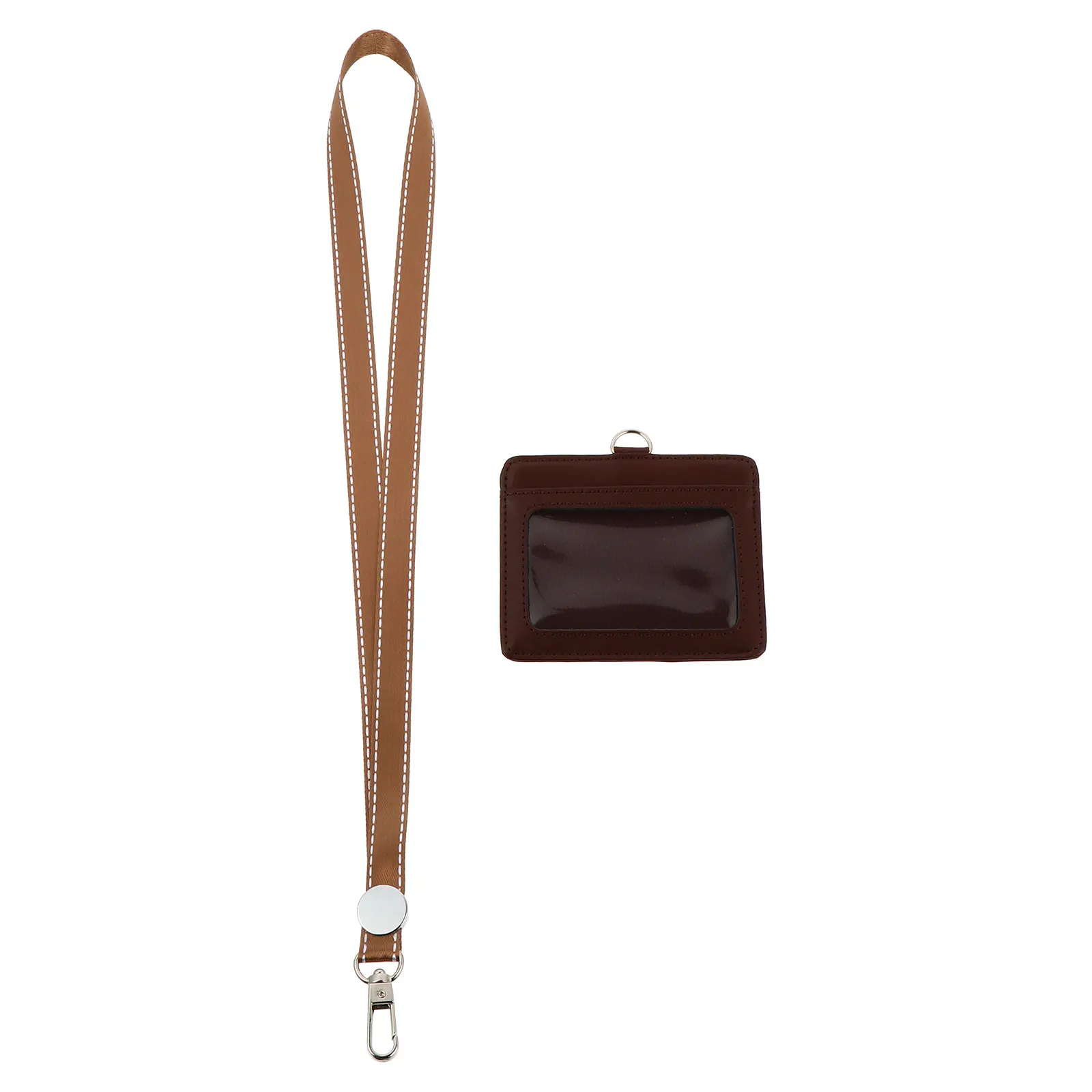 

1pc Hanging Buckle Zinc Alloy ID Badge Holder Lanyard Card Strap Waterproof Dual Slot for Nurse Office Use Brown