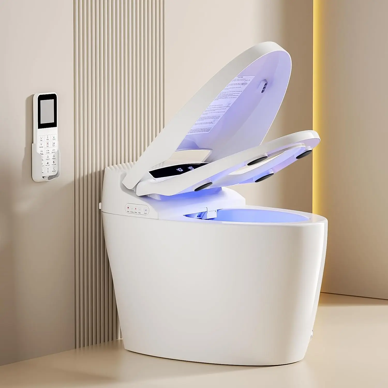 Luxury Smart Toilet with Warm Water Sprayer and Dryer, Foot Sensor Operation, Heated Bidet Seat, Raised Tankless Toilet