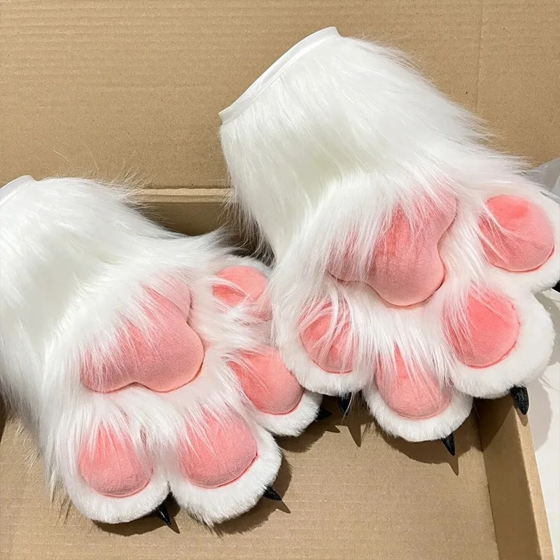 1 шт., японские плюшевые перчатки в стиле Лолиты с кошачьими когтями, варежки из искусственного меха с лисьими лапами для Хэллоуина, аксессуары для косплея, перчатки