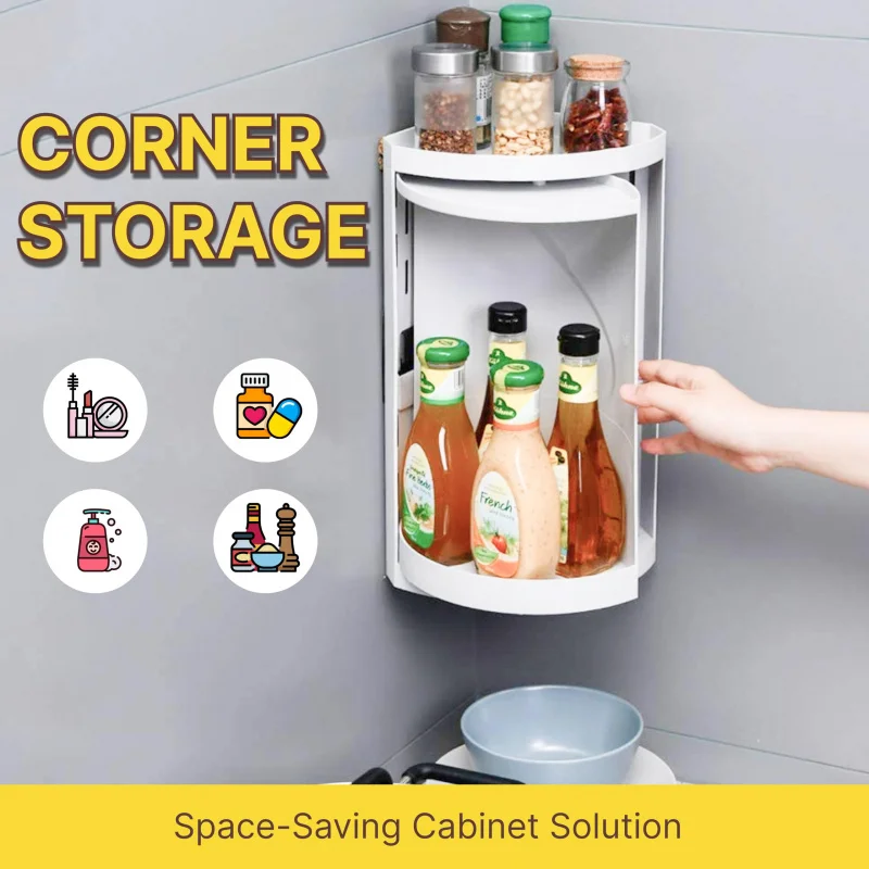 Kitchen Triangular Rotating Shelf Wall-Mounted Storage Rack 360° Rotating Spice Rack, Corner Storage Rack, Bottle and Jar Organi