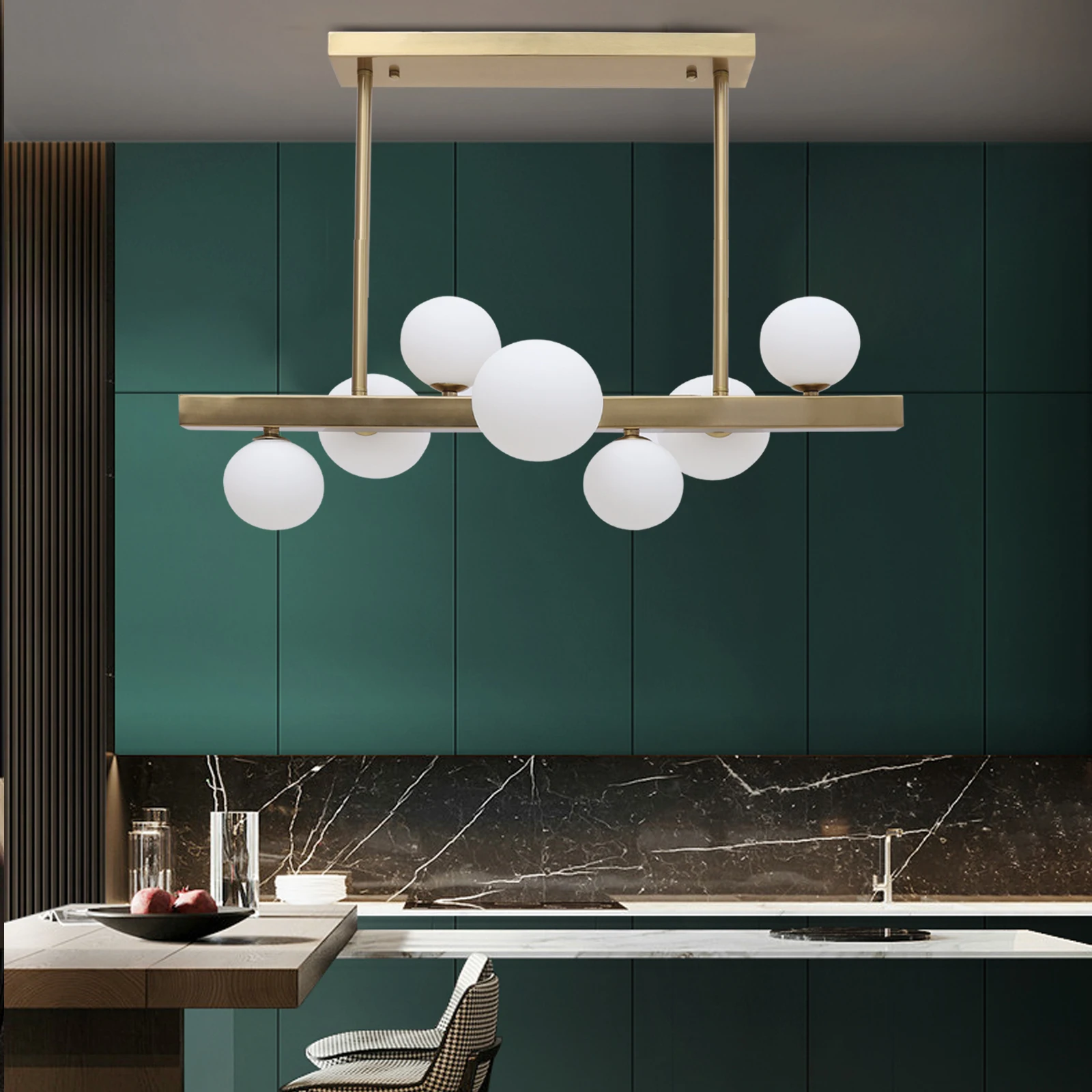 

Modern Linear Glass Bubble Globe Pendant Light Chandelier Fixtures Kitchen Island Lamp Indoor Lighting for Living Room Bedroom