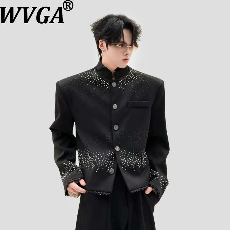 WVGA Spring Autumn New Men Heavy-duty Diamond Embellished Starry Sky Patterm Jacket Chinese Style Stand-up Collar Blazer W27621