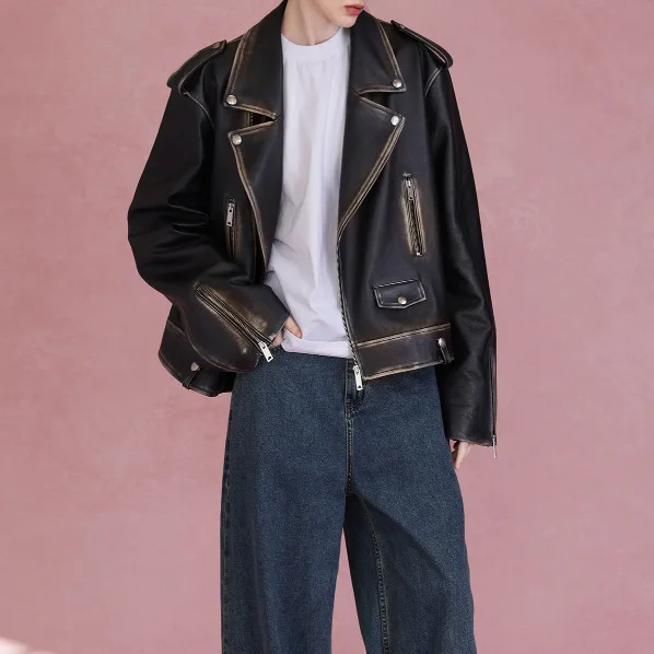 Chaqueta Medieval de cuero de vaca auténtico para hombre y mujer, nuevo estilo, 2023