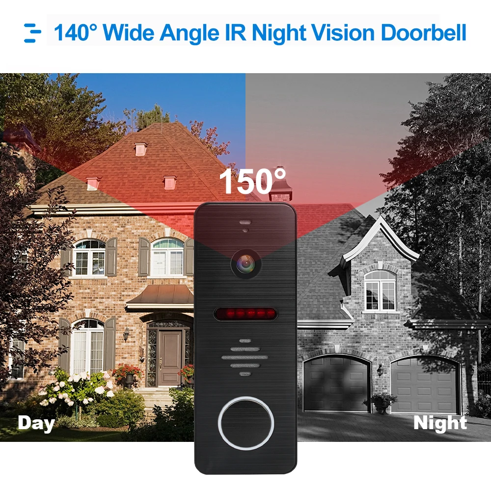 Видеодомофон с 7-дюймовым сенсорным экраном 1080P, Wi-Fi и металлическим дверным звонком