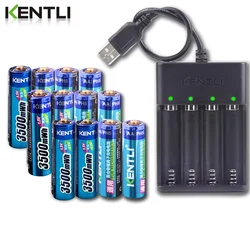 KENTLI 1.5v 3500mWh AA polymer lithium li-ion rechargeable batteries battery + 4 slots lithium aa charger