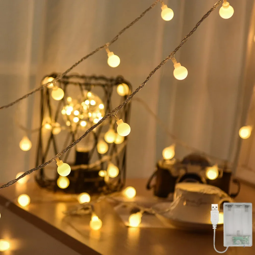 1set Globe Fairy Lights, 6M 40pcs LED String Lights USB/Battery Powered Outdoor Indoor Ball String Lights with 2 Control Mode