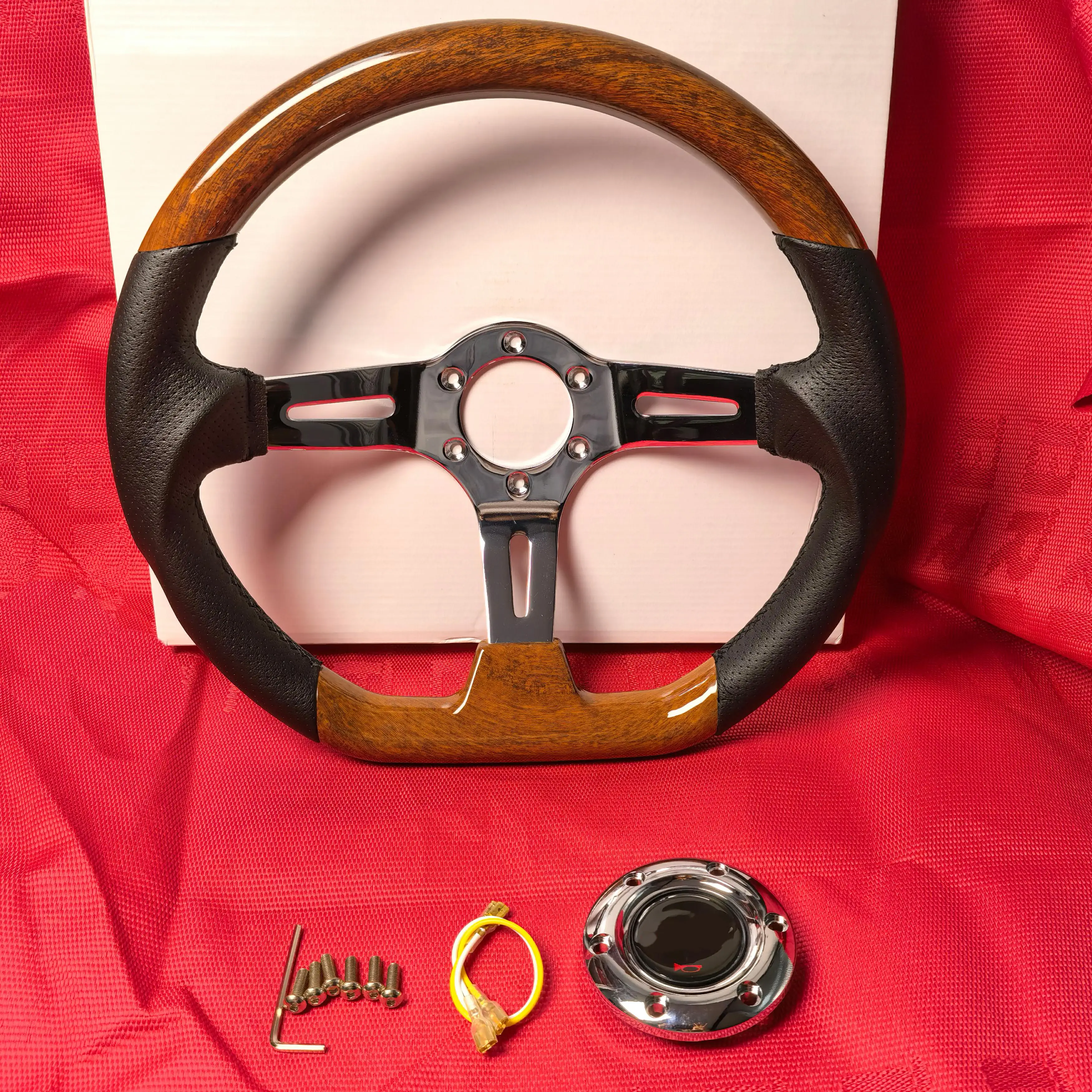 14inch 350mm Classic Wood Grain Steering Wheel Grade Polished Aircraft Quality Aluminum Car Sports Steering Wheel