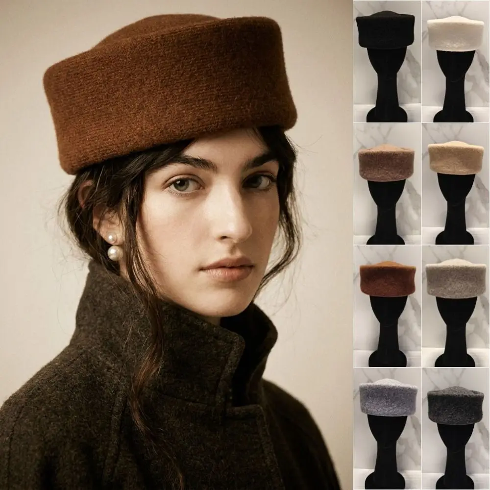 Vintage French Style Pillbox Hat Fedoras Elegant Fedora Hat Solid Color Versatile Medicine Box Hat Ball