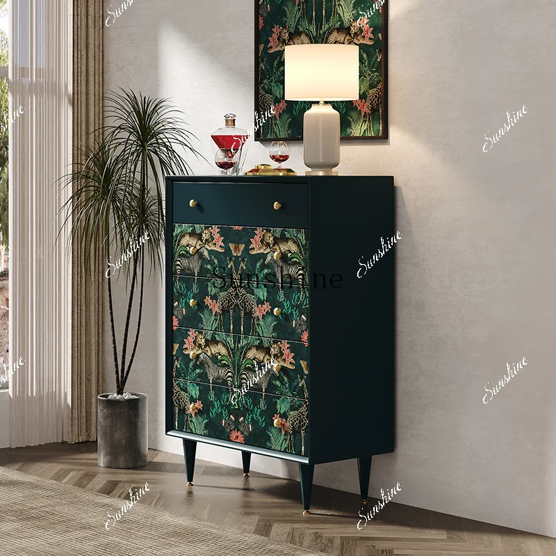 

American retro painted bedroom drawer living room solid wood handmade locker FT