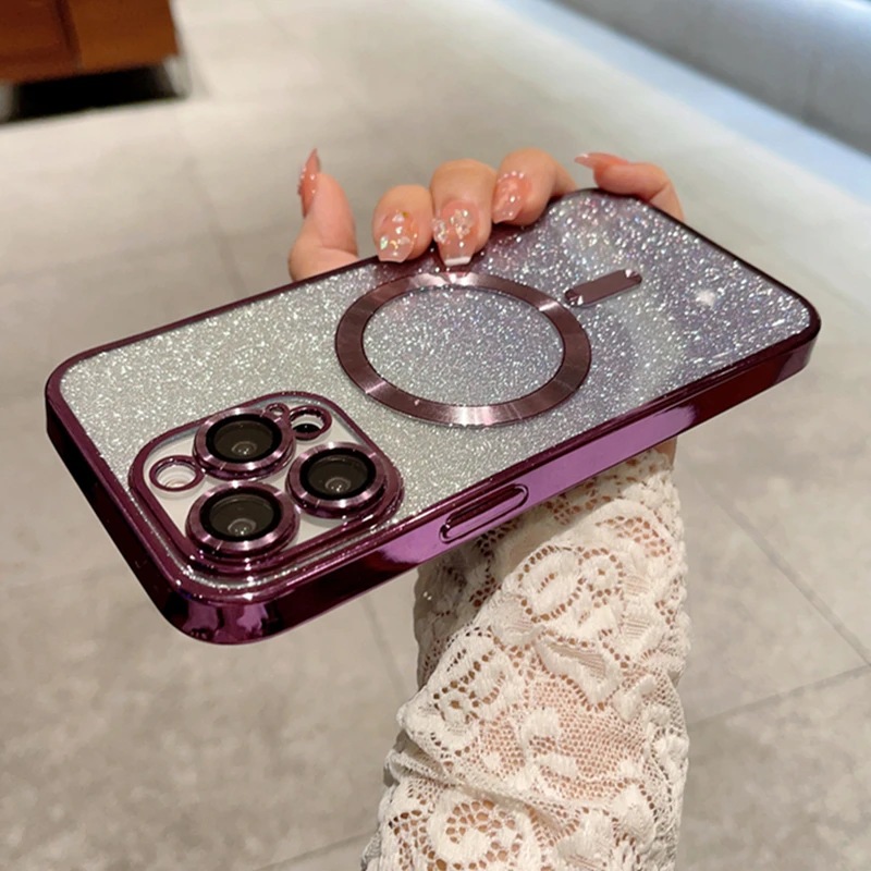 Für Magsafe Plating Gradient Glitter Clear Case für iPhone 14 Plus 11 12 13 Pro Max Weiche Silikon Magnetische Drahtlose Lade Abdeckung