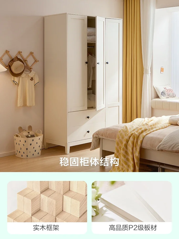 Children's Baby Wardrobe Home Bedroom Storage Cabinet Solid Wood Sliding Door Wardrobe Furniture LS236D1