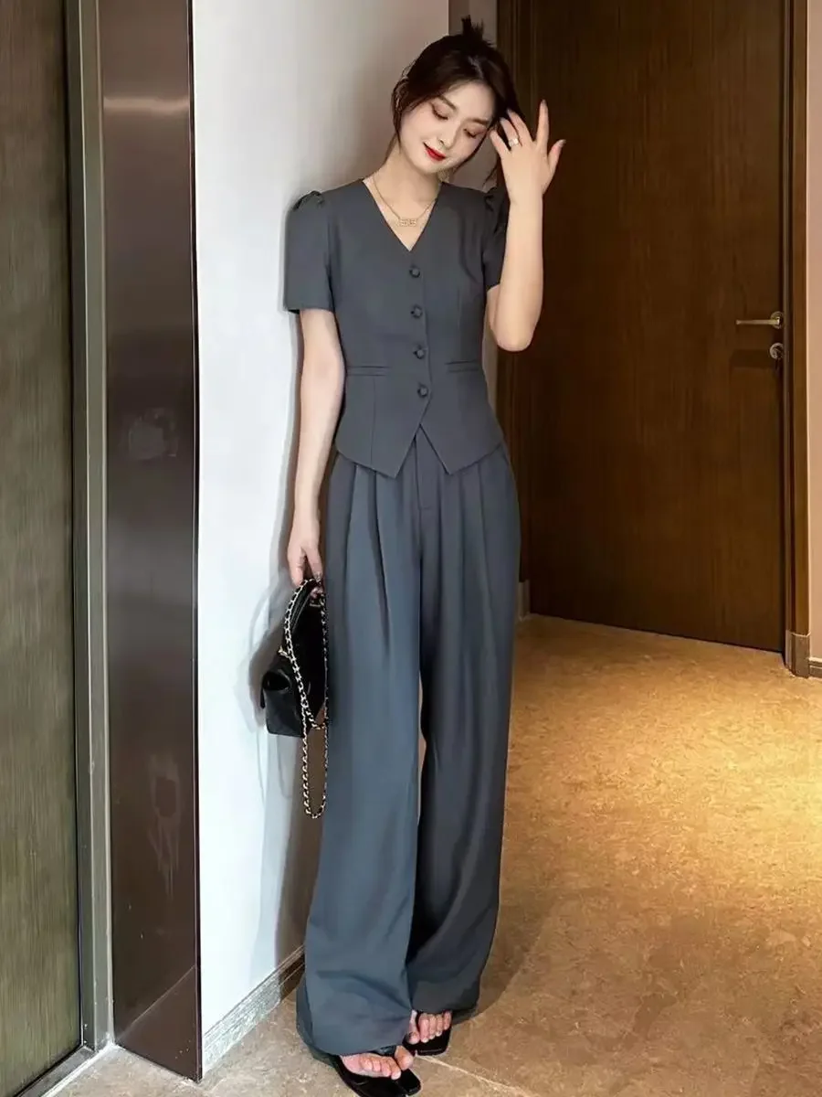 Ladies Trouser Summer 2024 Suits Grey Women\'s Blazer and Pants Two Piece Set Fashion Clothing Classy Clothes Outfit Luxury Cheap