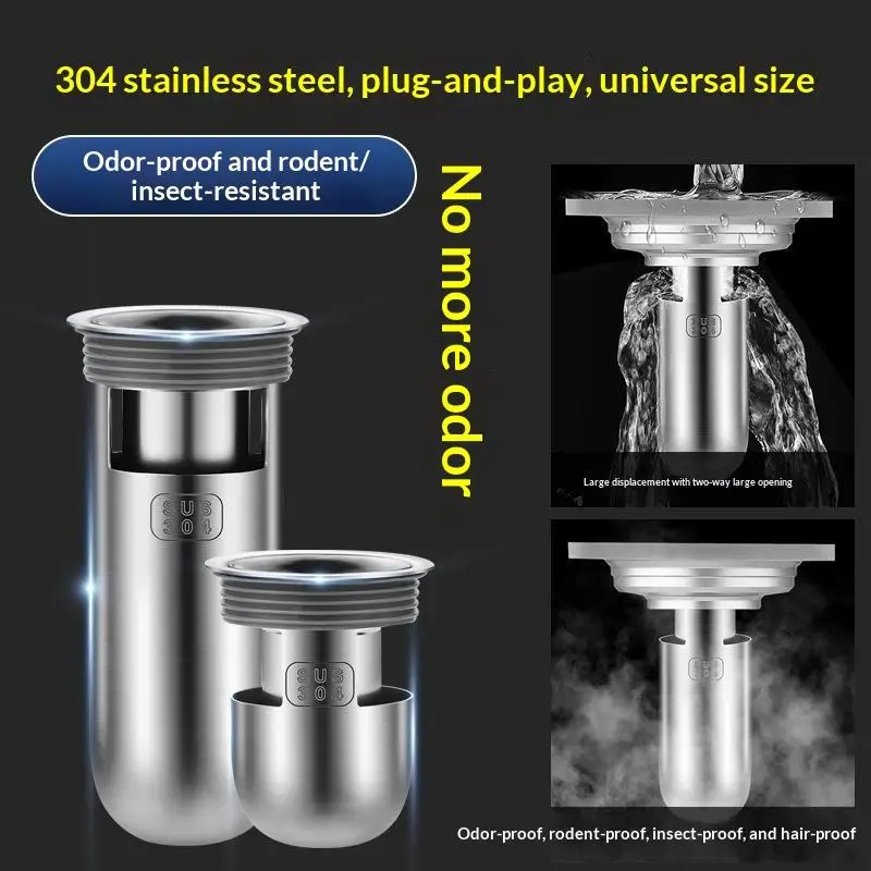 Toilet Shower Floor Drain Backflow Preventer 304 Stainless Steel Sewer Filter Odor Blocker for Bathroom Balcony