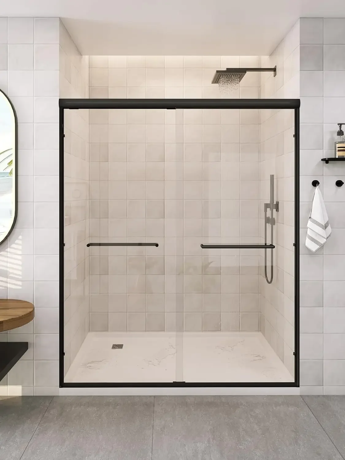 

Glass Shower Door, 54”-60" W x 72" H Sliding Shower Door, Aluminum Semi-Frameless & 1/4"(6mm) Clear Tempered with Explosion-Proo