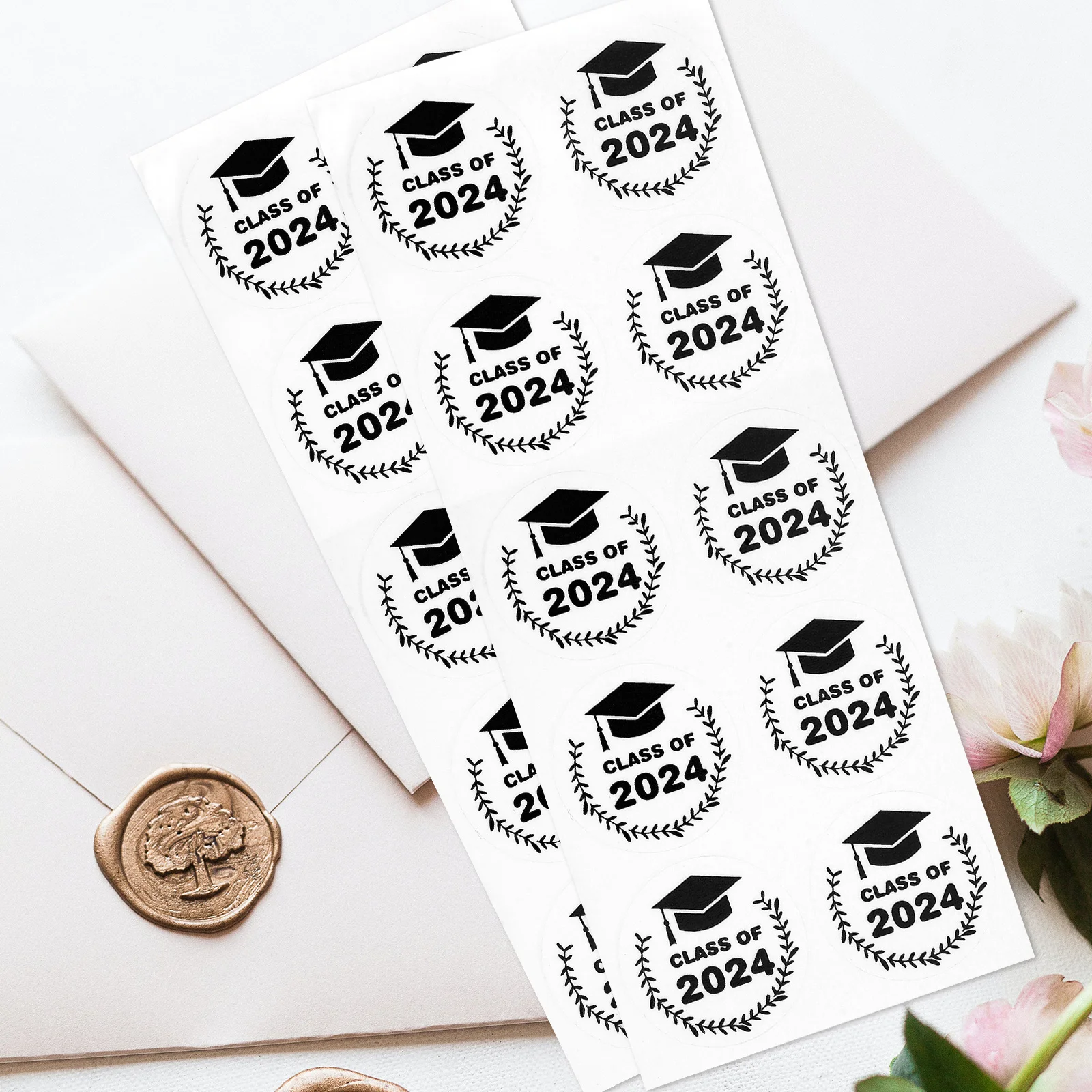 

Graduation Cap Stickers 10 Sheets Gold Themed Small Wrapping Labels Sealing Self Adhesive PET Gift Packing Decorative