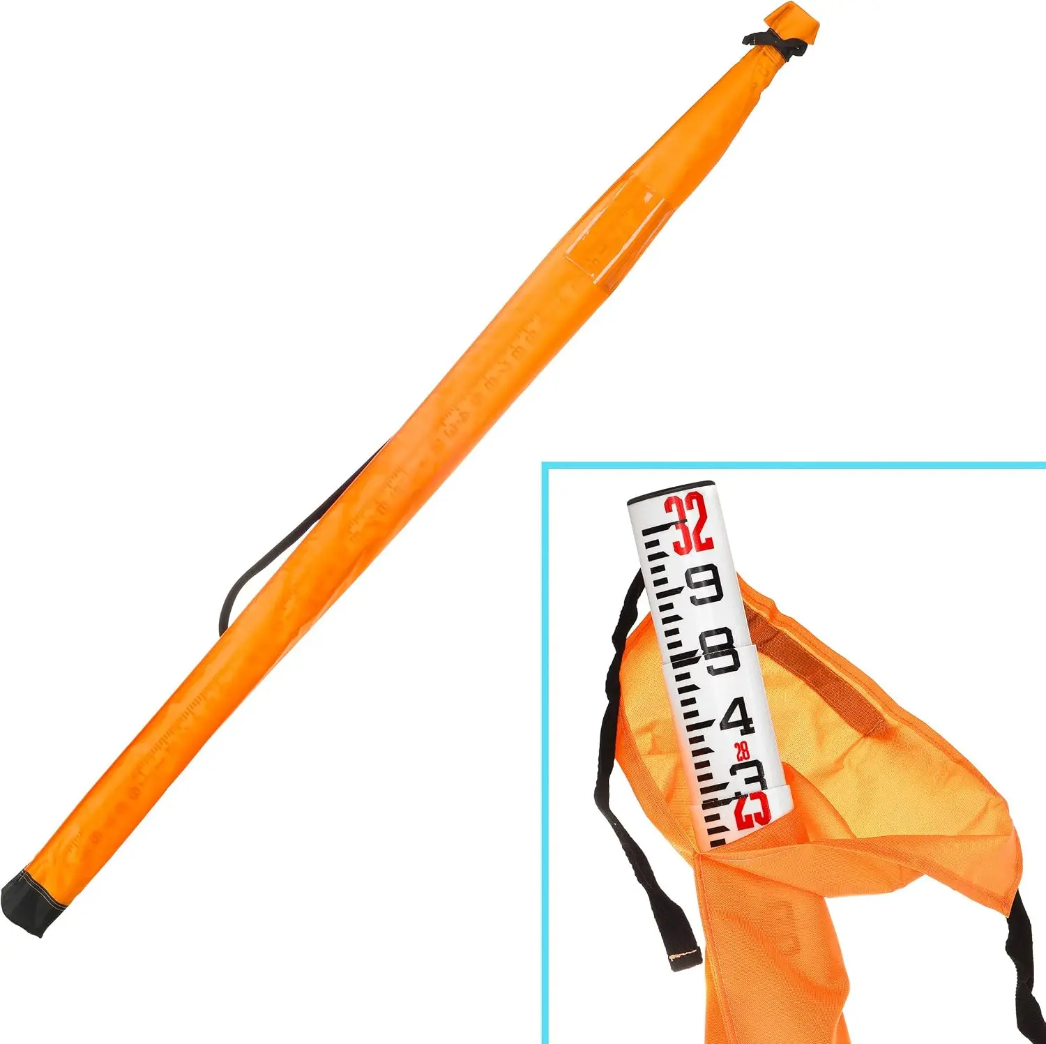 32-Foot Fiberglass Oval Leveling Rod with Foot Stabilizer - 10ths, 4 Section Telescopic with Carrying Case