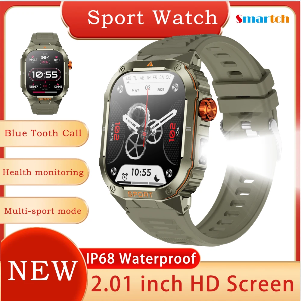 

Новые уличные мужские спортивные умные часы для фитнеса IP68, водонепроницаемые, пульсометр, сильный свет, фонарик, погода, умные часы, высокий уровень