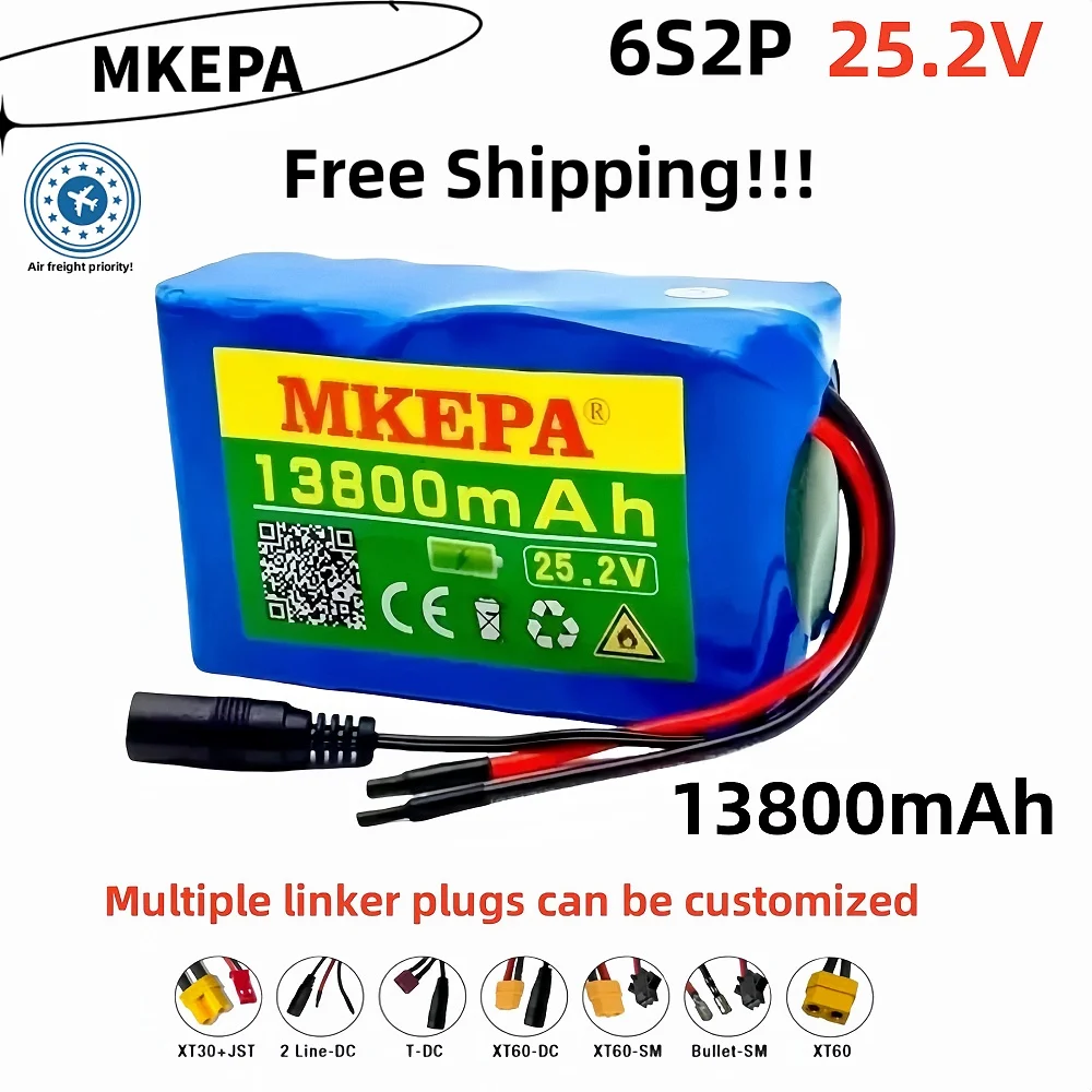 

6S2P 25.2V, 13800mAh 18650 lithium-ion rechargeable battery, suitable for 25.2V remote-controlled boats, scooters, drones, etc.