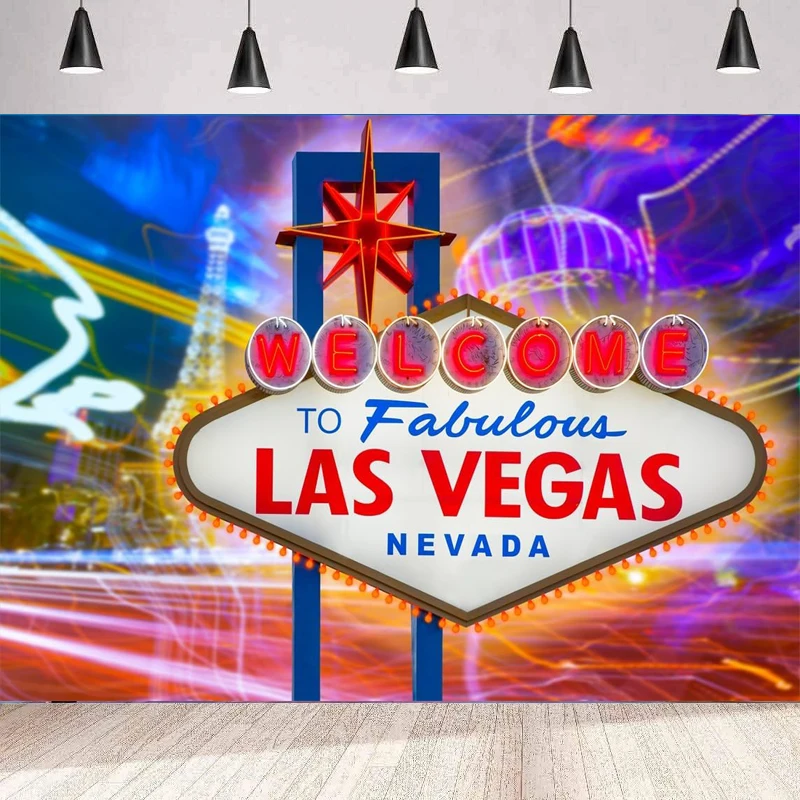 

Las Vegas City Night Photography Backdrop Welcome To Las Vegas Nevada Billboard Background Casino Theme Party Birthday Banner