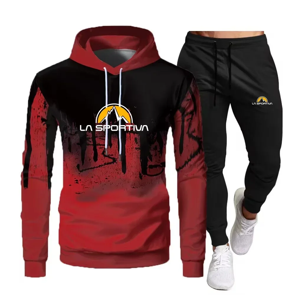 2024 Sportiva Set da uomo Pullover con cappuccio + Pantaloni della tuta 2024 Nuovo autunno Pesca Sport Casual Jogging Abbigliamento sportivo Set da 2 pezzi per uomo