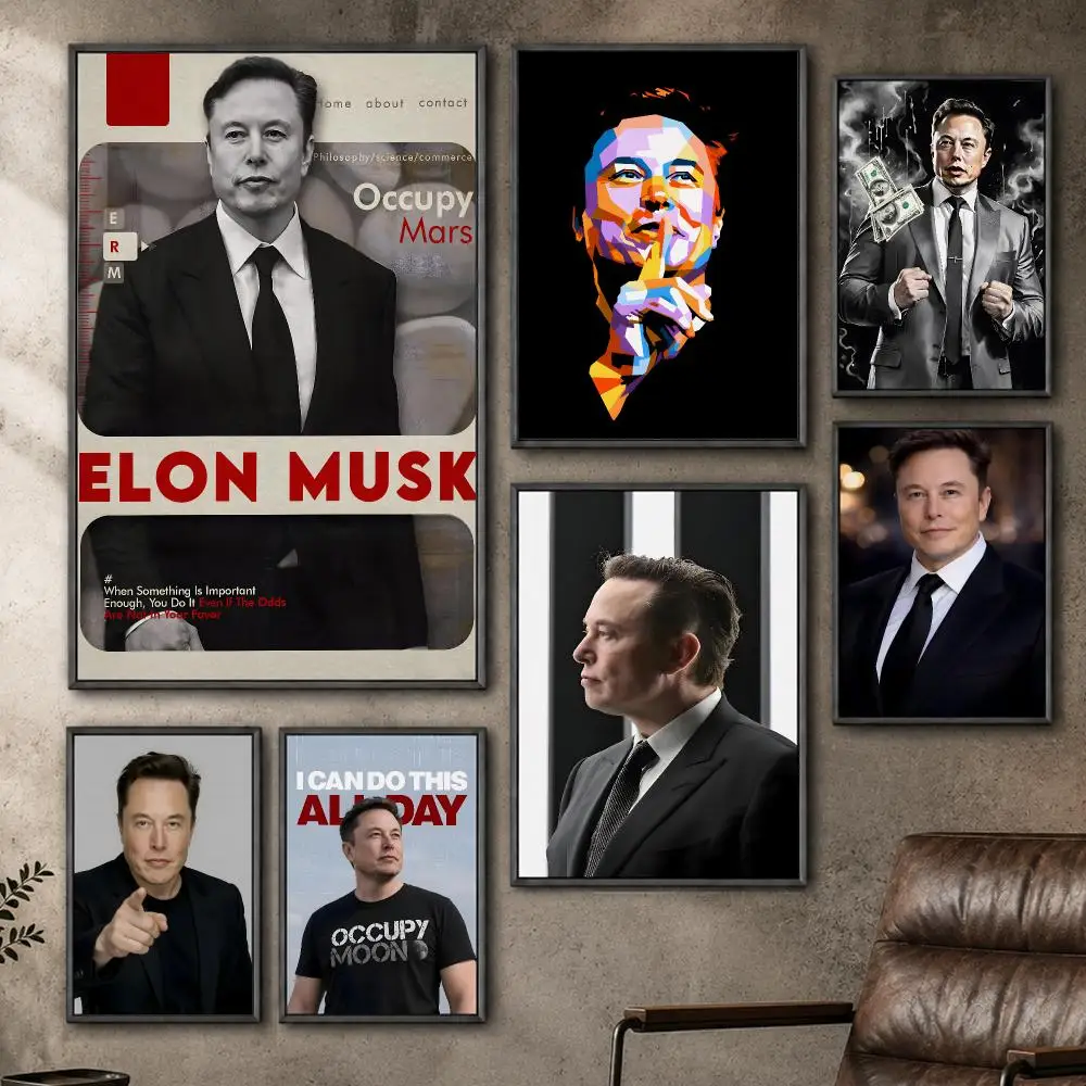 Celebrity Elon Musk Tesla SpaceX Poster  PP Self Adhesive Home Garage Dorm Bar Wall Decor Aesthetic Retro Gift