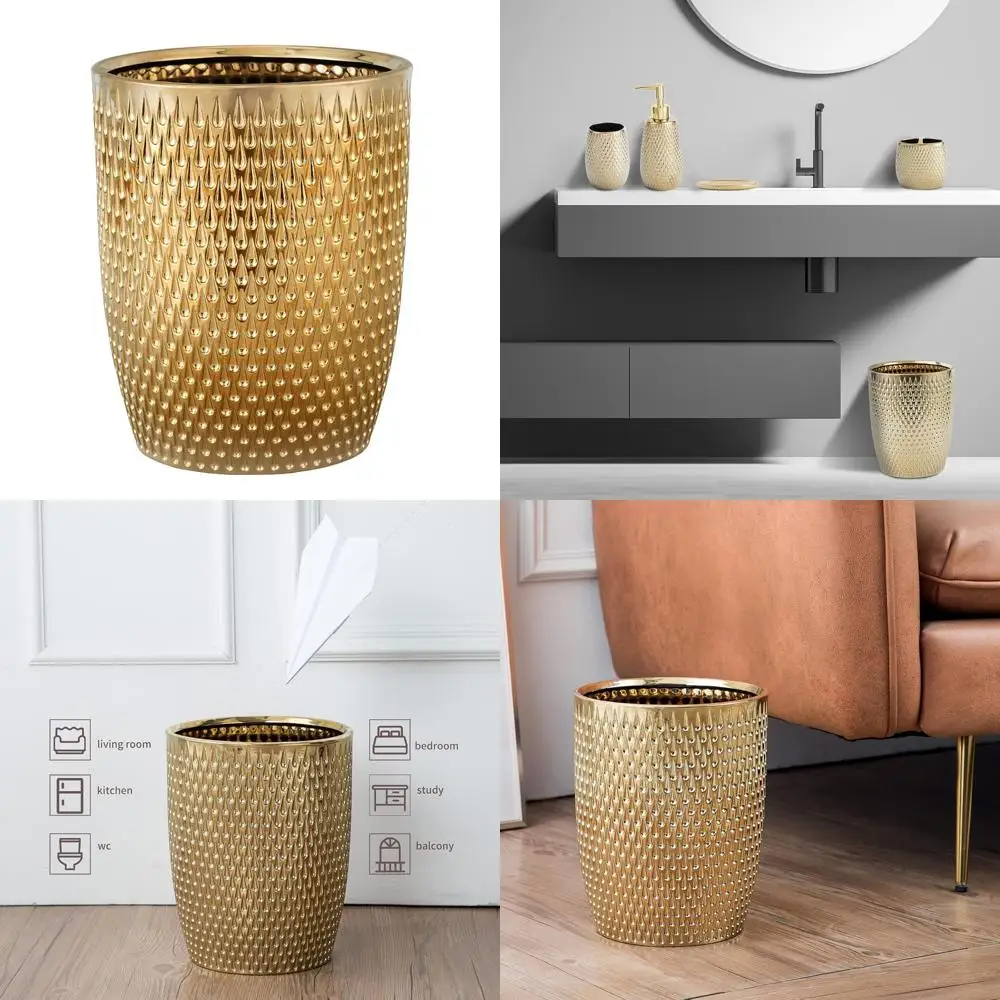 

Stylish Small Wastebasket for Home and Office - Durable Metal Garbage Bin, Ideal for Bathrooms, Kitchens, and Powder Rooms