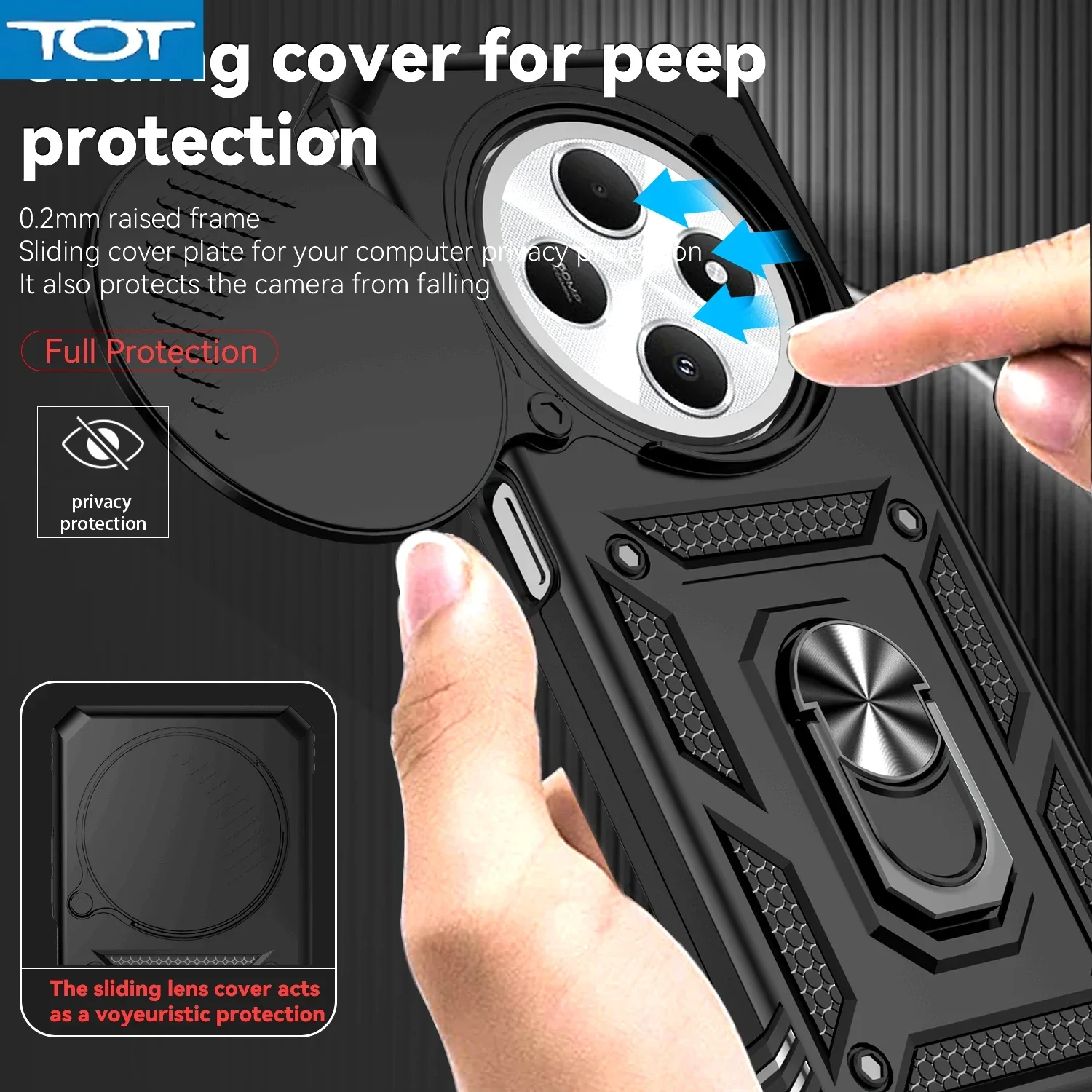 

For Xiaomi Redmi 14C 4G Case Armor Shockproof Slide Lens Cover For Redmi14C 14C 14 C Magnet Car Holder Ring Case For Redmy 14C